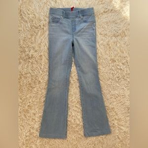 Spanx Flare Jeans-retro it washed blue pull on fake pockets and zip size M